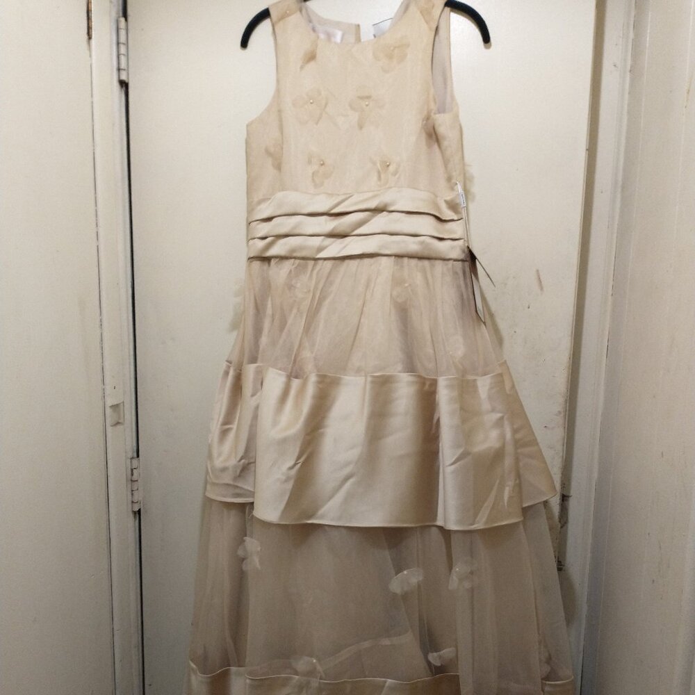 NWT Light in the box champagne satin tulle gown sleeveless sz 14 girls 4 ladies